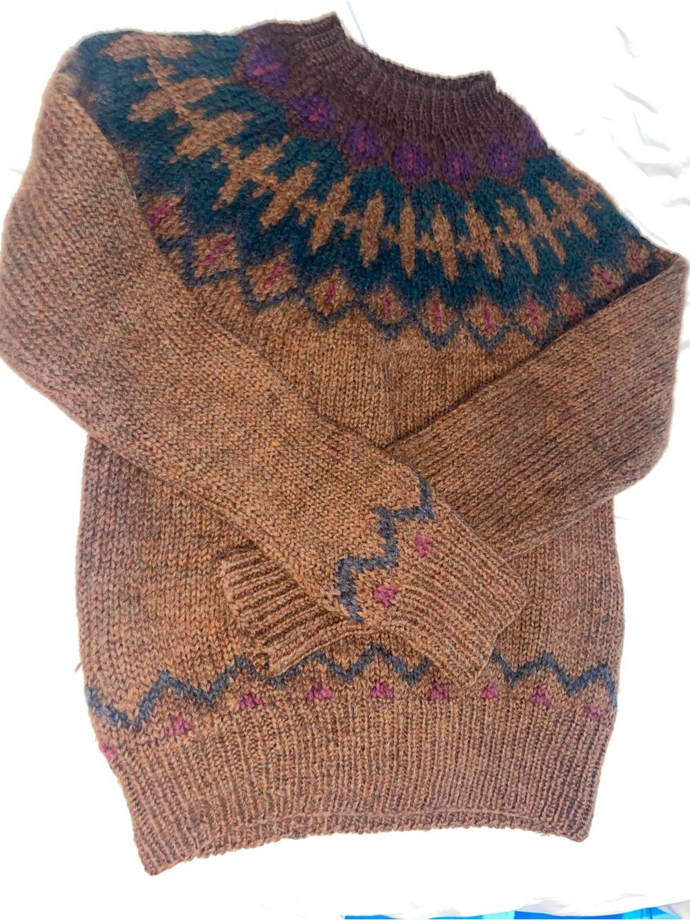 Boston Traders 100% Wool Caramel Brown Fair Isle Sweater M